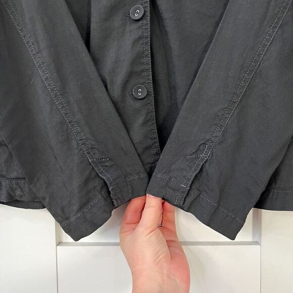 Eileen Fisher Womens Small Black Casual Button Down Shirt Top Linen Italian Yarn - Picture 5 of 12